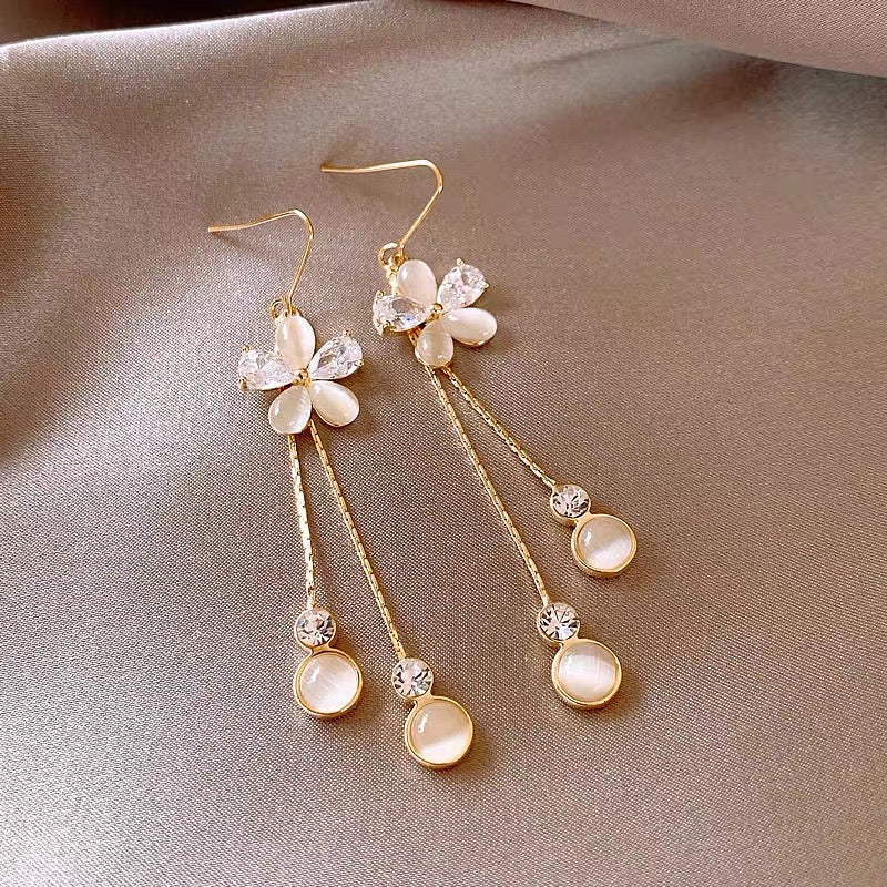 14K Gold-Plated Exquisite Flower Tassel Earrings