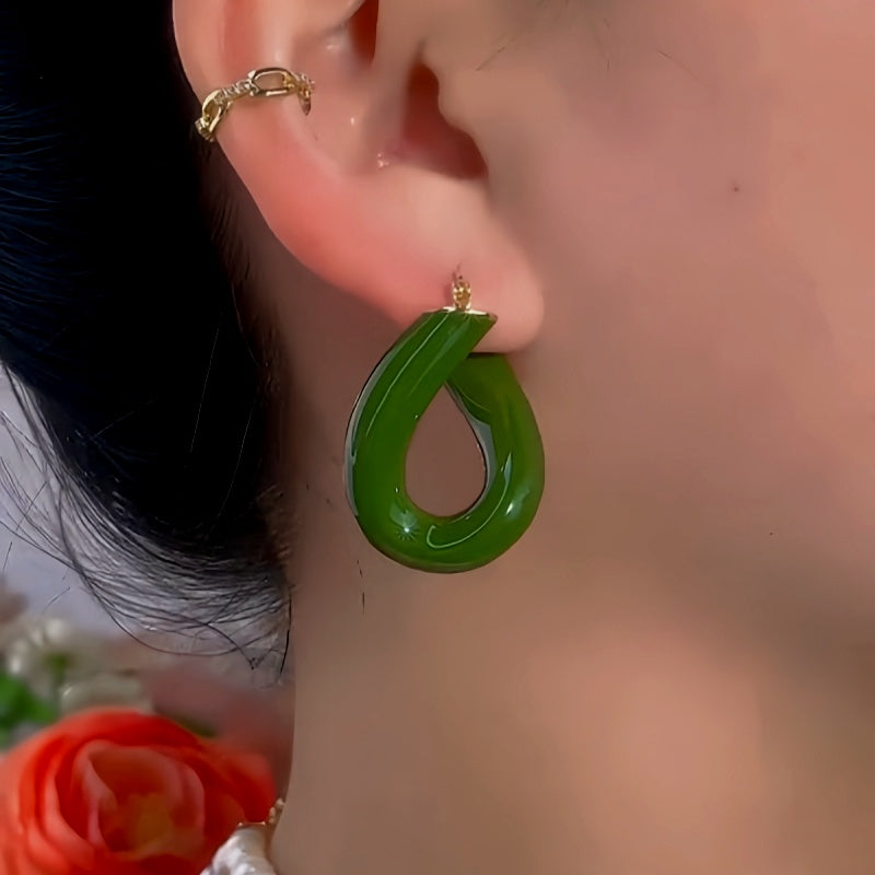 14K Gold-Plated Exquisite Green Oil Drop Earrings