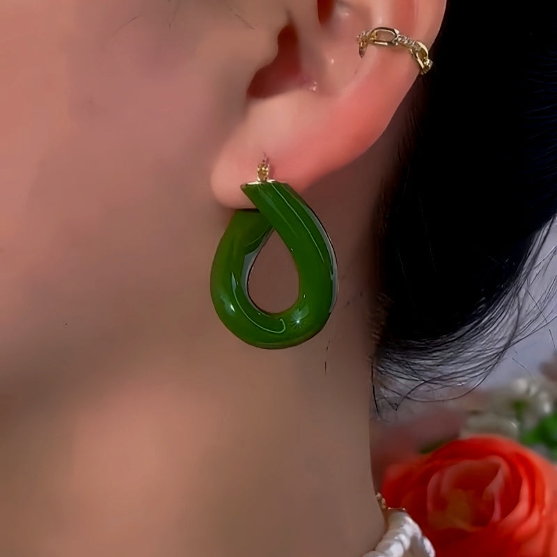 14K Gold-Plated Exquisite Green Oil Drop Earrings