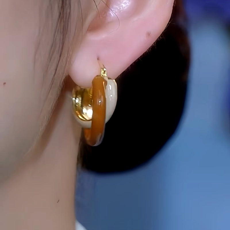 14K Gold-Plated Exquisite Maillard Contrast Color Winding Earrings