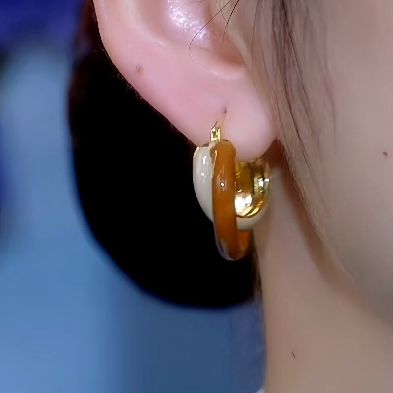 14K Gold-Plated Exquisite Maillard Contrast Color Winding Earrings