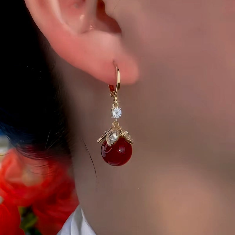 14K Gold-Plated Exquisite Red Bead Earrings