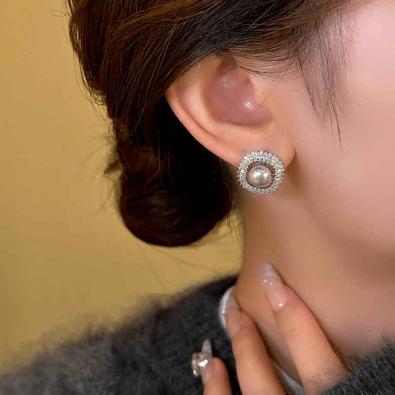 14K Gold-Plated Exquisite Smoky Gray Square Bead Stud Earrings