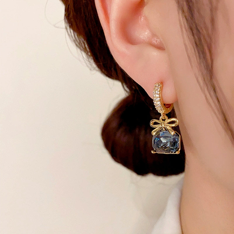 14K Gold-Plated Exquisite Square Diamond Bow Zircon Earrings