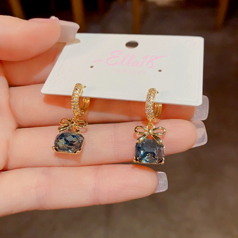 14K Gold-Plated Exquisite Square Diamond Bow Zircon Earrings