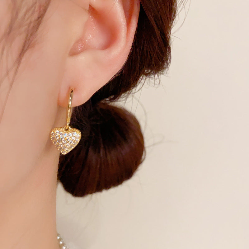 14K Gold-Plated Exquisite Zircon Asymmetrical Heart-Design Earrings