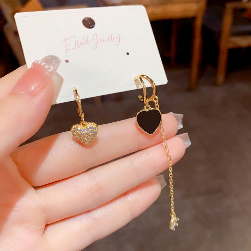 14K Gold-Plated Exquisite Zircon Asymmetrical Heart-Design Earrings