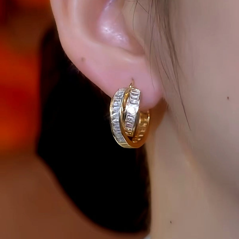 14K Gold-Plated Exquisite Zircon Double-Layer Earrings