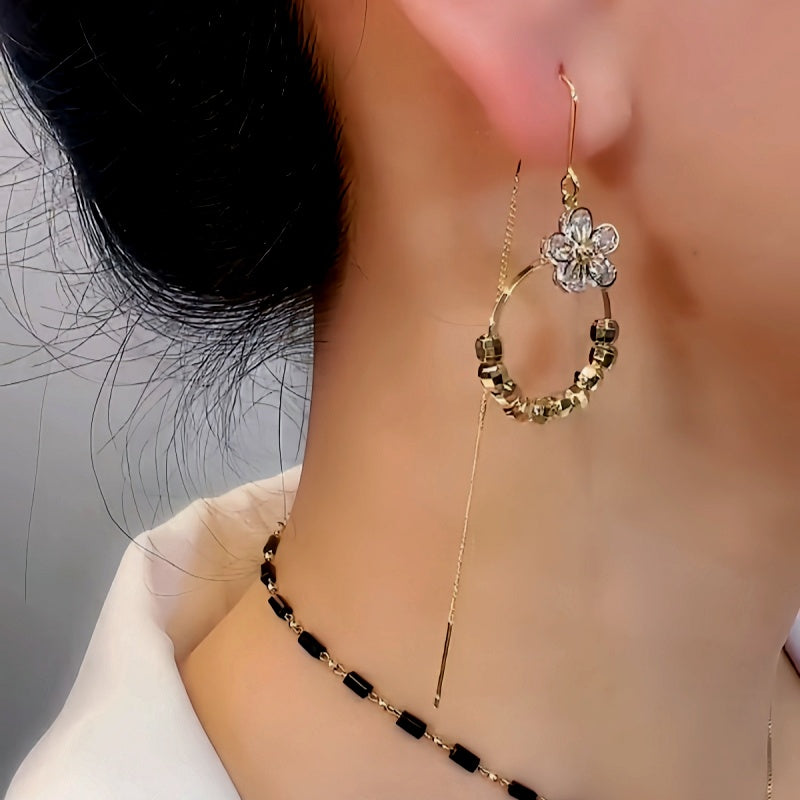 14K Gold-Plated Exquisite Zircon Flower threader Tassel Earrings