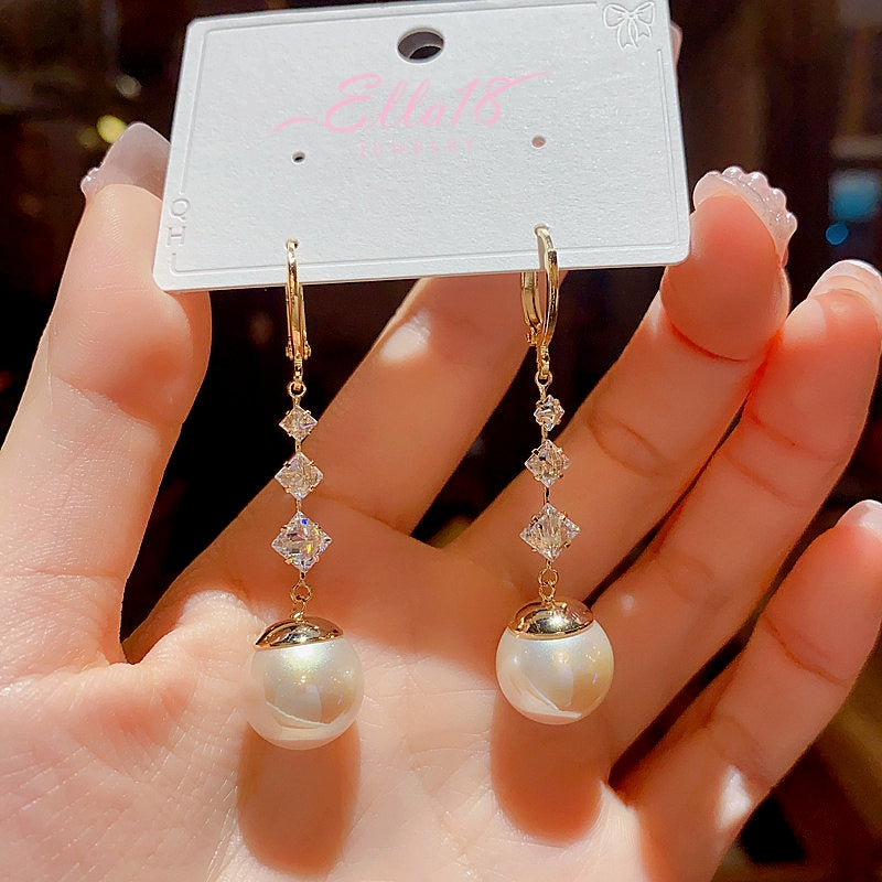 14K Gold-Plated Exquisite Zircon Pearl Tassel Earrings