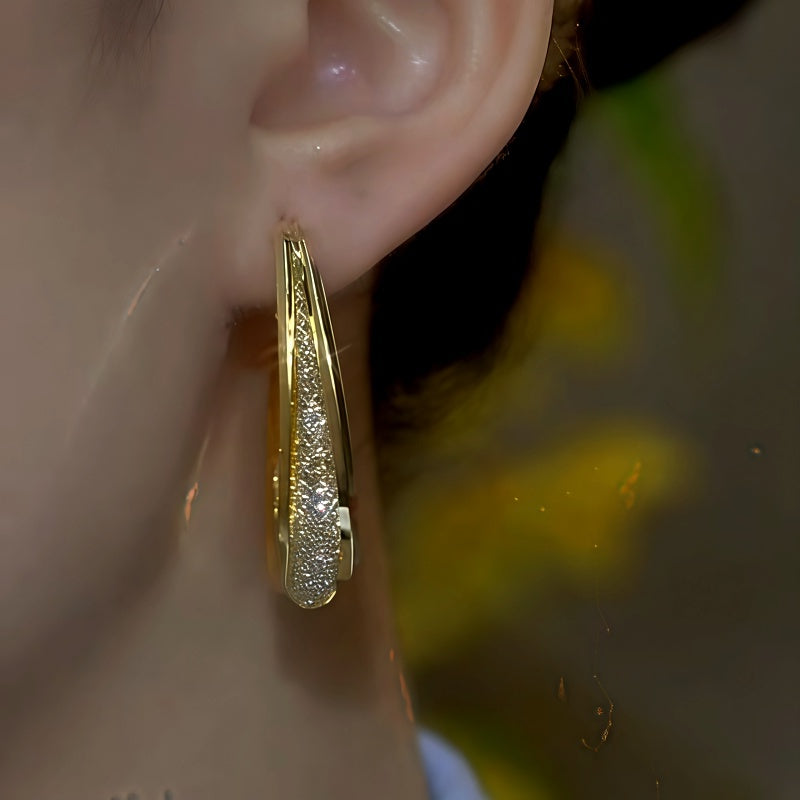 14K Gold-Plated Face Look Thin Mesh Oval Hoop Earrings