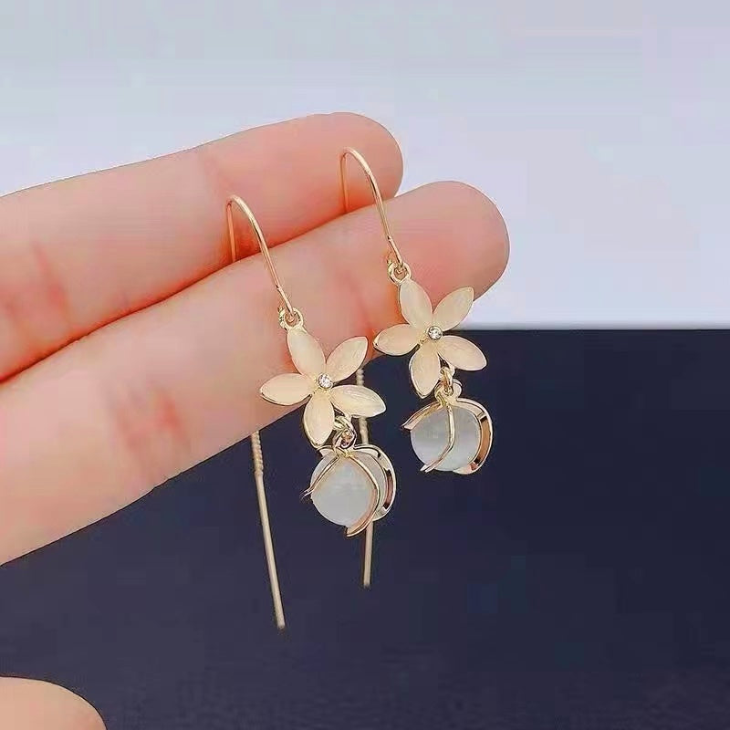 14K Gold-Plated Fairy Flower Good Moon Threader Earrings