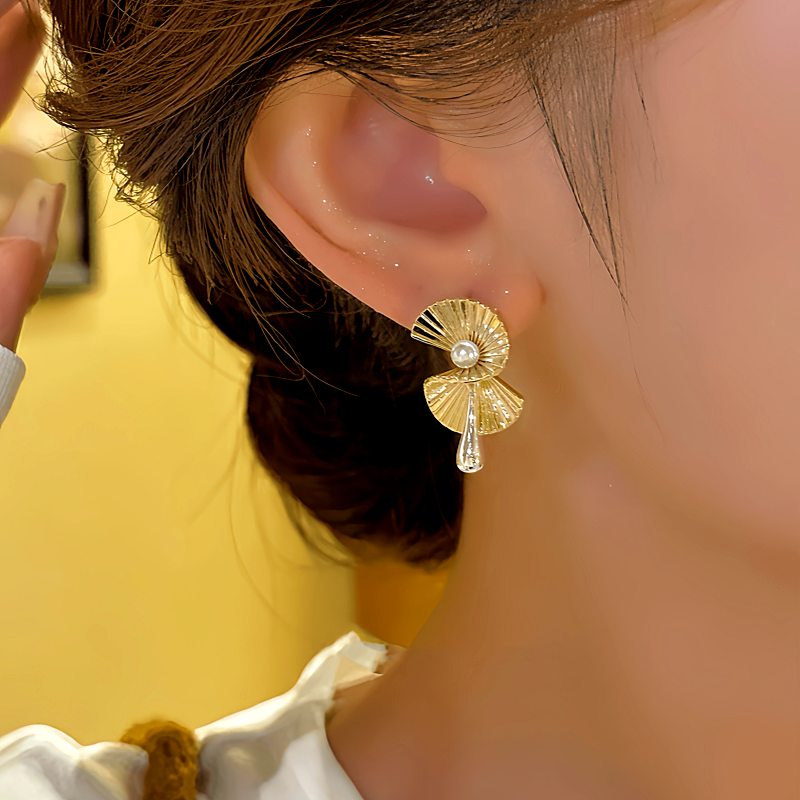 14K Gold-Plated Fan-Shaped Beaded Earrings