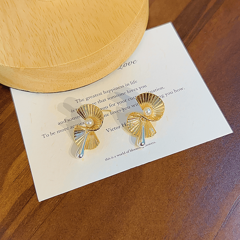 14K Gold-Plated Fan-Shaped Beaded Earrings