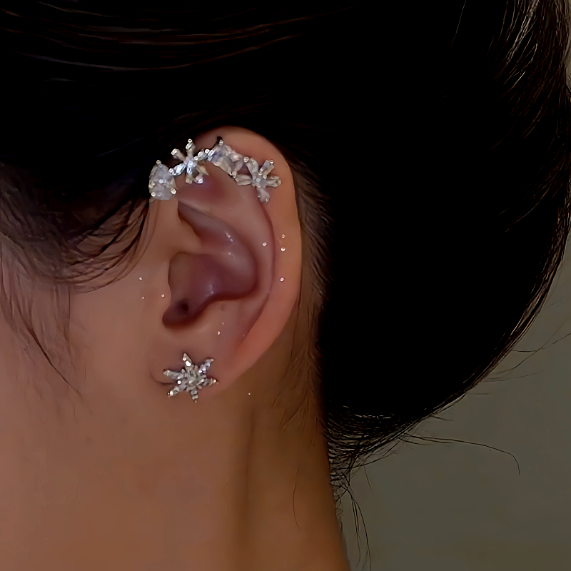 14K Gold-Plated Fashion Zircon Diamond-Studded Smart Snowflake Earrings