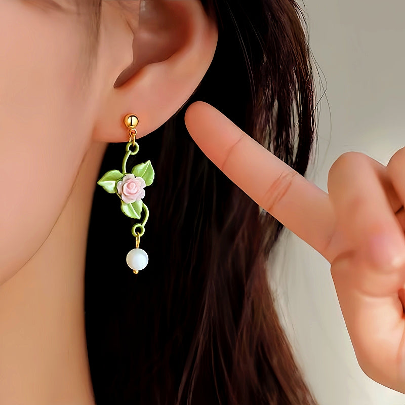 14K Gold-Plated Flower And Green Leaf Earrings