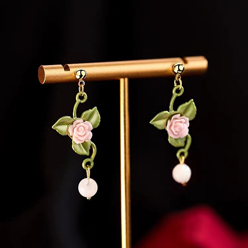 14K Gold-Plated Flower And Green Leaf Earrings