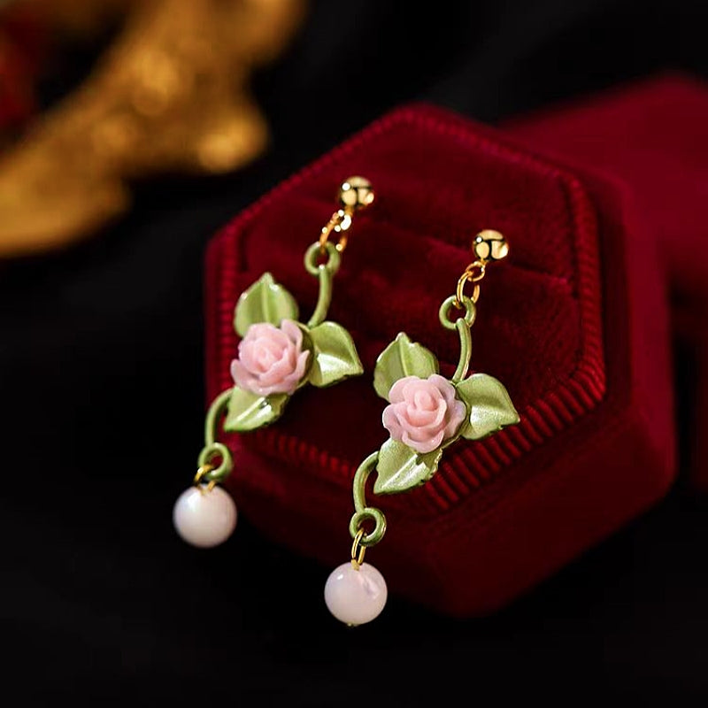14K Gold-Plated Flower And Green Leaf Earrings