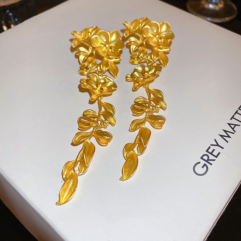 14K Gold-Plated Flower And Leaf Tassel Earrings