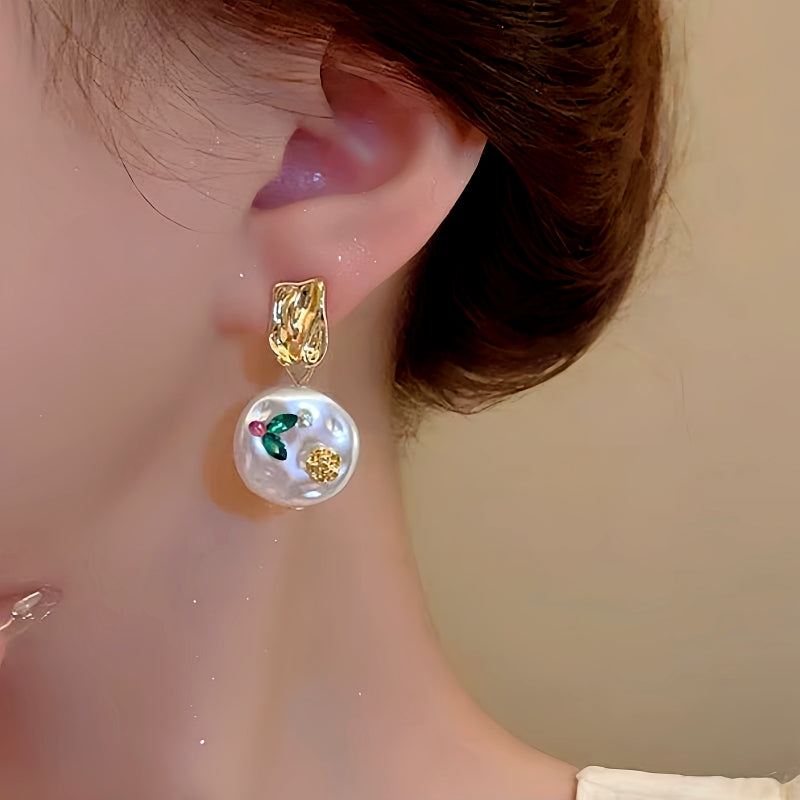 14K Gold-Plated Flower Baroque Pearl Earrings
