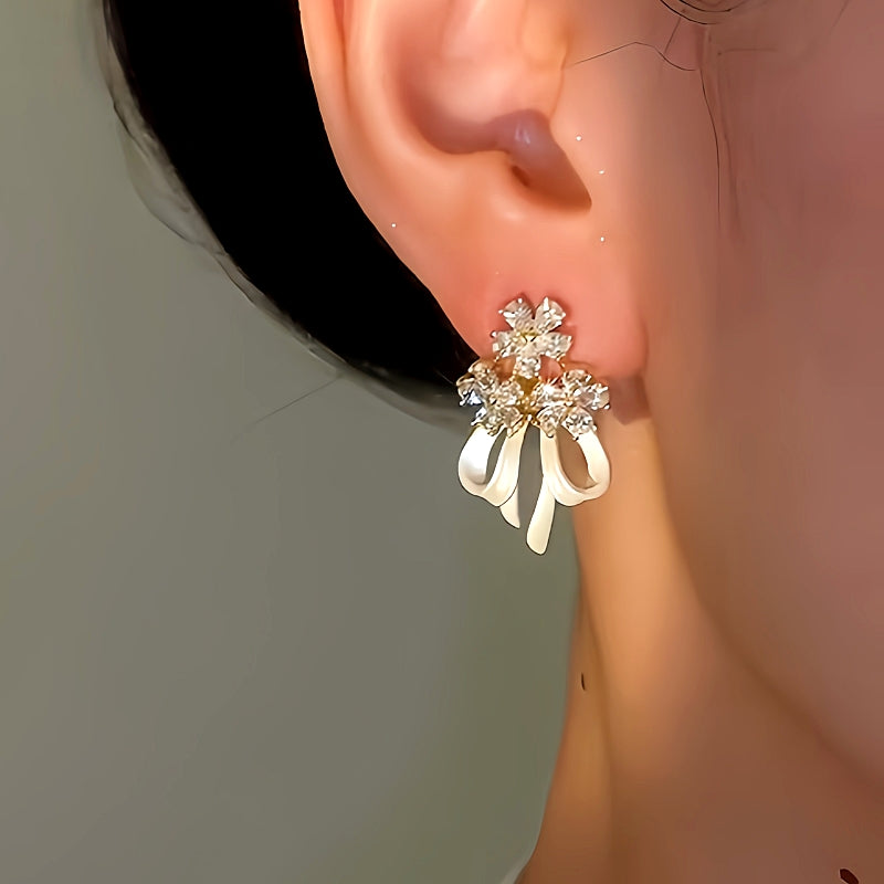 14K Gold-Plated Flower Bow Ribbon Earrings