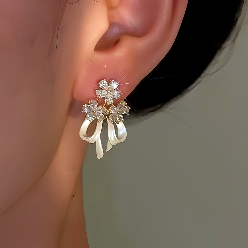 14K Gold-Plated Flower Bow Ribbon Earrings