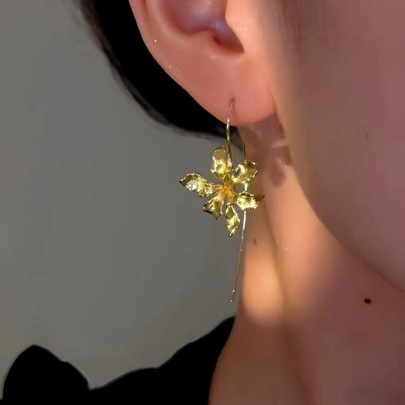 14K Gold-Plated Flower Ear Hook Earrings