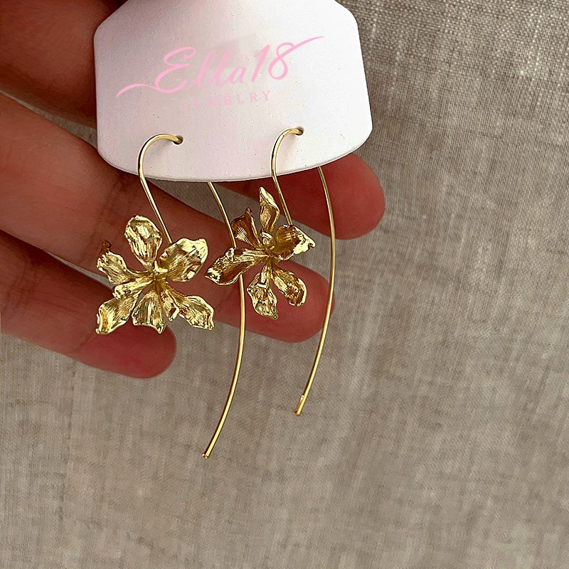 14K Gold-Plated Flower Ear Hook Earrings