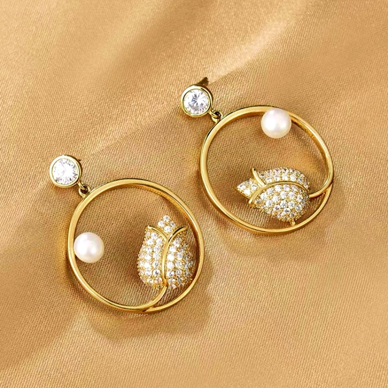 14K Gold-Plated Flower Pearl Earrings