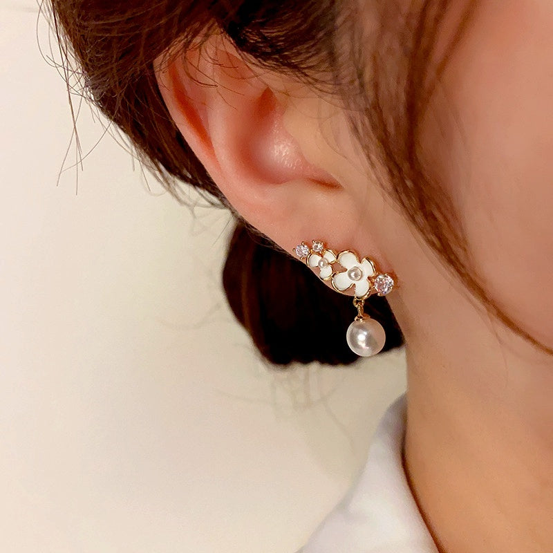 14K Gold-Plated Flower Pearl Earrings