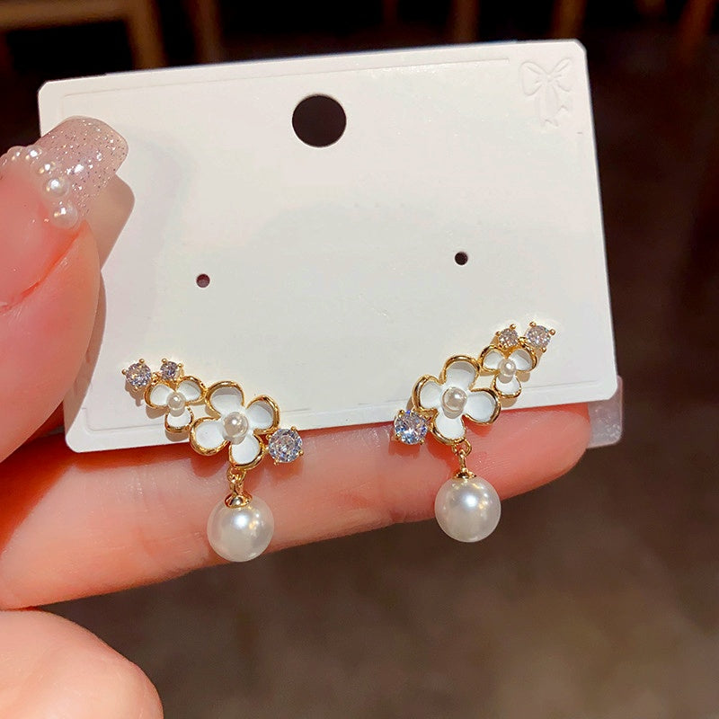 14K Gold-Plated Flower Pearl Earrings
