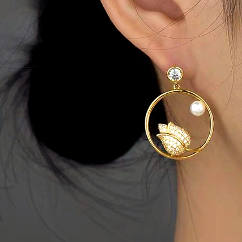14K Gold-Plated Flower Pearl Earrings