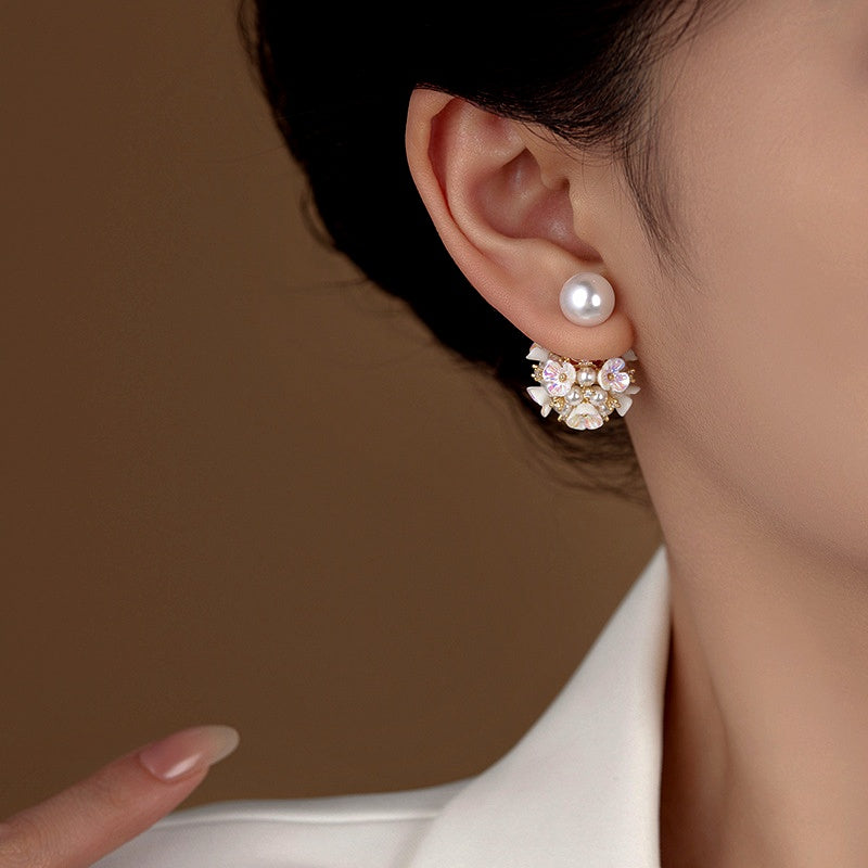14K Gold-Plated Flower Pearl Jacket Earrings