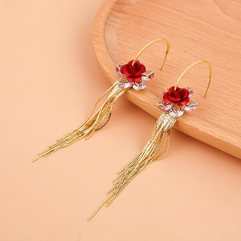 14K Gold-Plated Flower Tassel Earrings