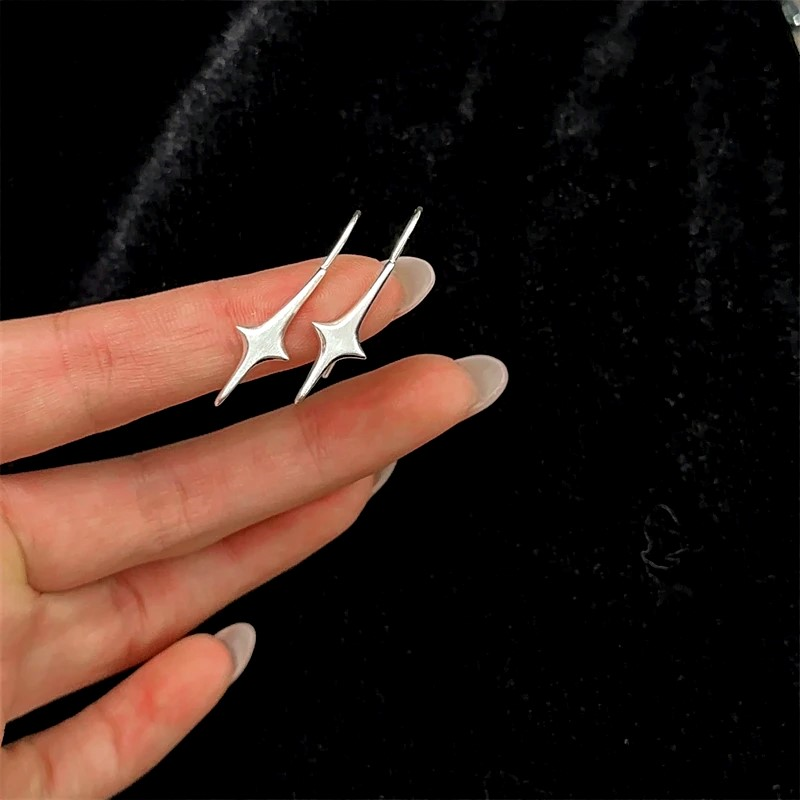 14K Gold-Plated Four-Pointed Star Ear Hook Earrings