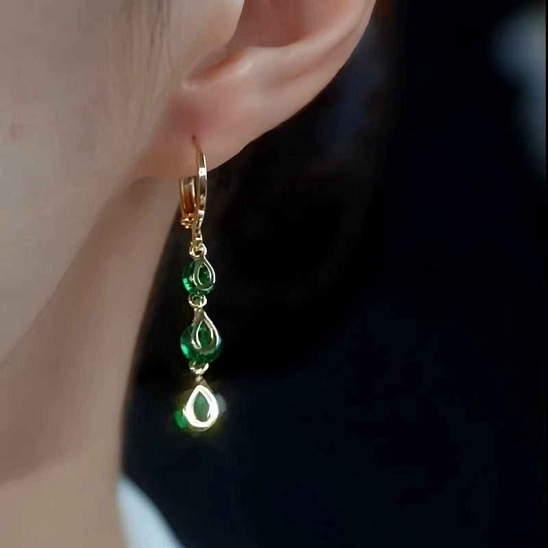 14K Gold-Plated Fresh Green Zircon Water Drop Earrings