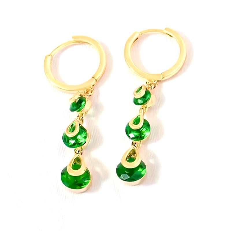 14K Gold-Plated Fresh Green Zircon Water Drop Earrings