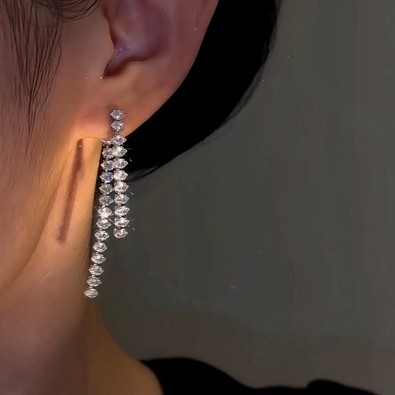 14K Gold-Plated Front And Back Zircon Tassel Earrings