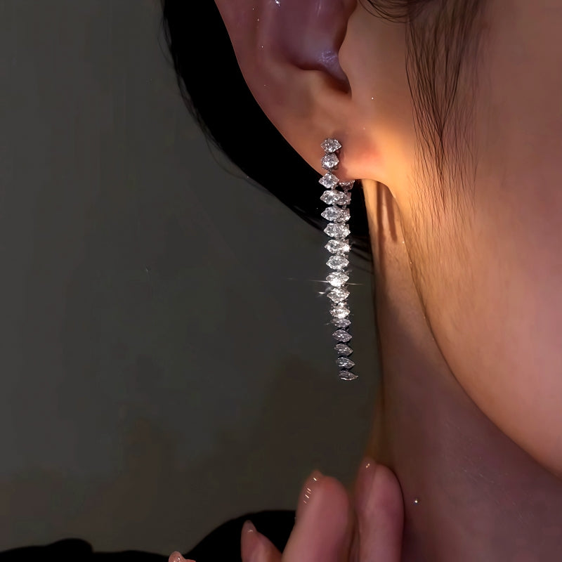 14K Gold-Plated Front And Back Zircon Tassel Earrings