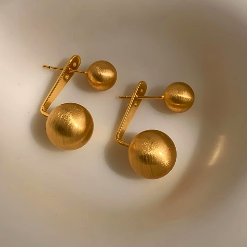 14K Gold-Plated Frosted Brushed Front And Back Ball Earrings