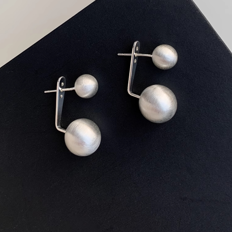 14K Gold-Plated Frosted Brushed Front And Back Ball Earrings