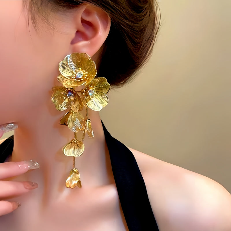 14K Gold-Plated Golden Flower Tassel Earrings