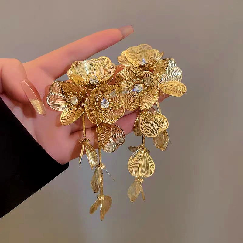 14K Gold-Plated Golden Flower Tassel Earrings