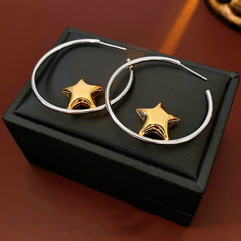 14K Gold-Plated Golden Star Hoop Earring