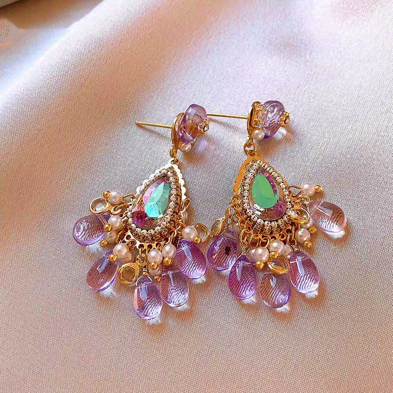 14K Gold-Plated Gradient Purple Crystal Earrings