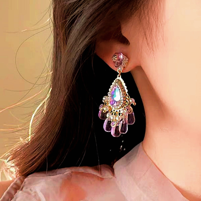 14K Gold-Plated Gradient Purple Crystal Earrings