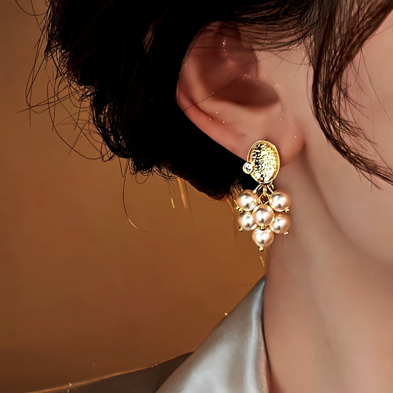 14K Gold-Plated Grapes Pearl Tassel Earrings