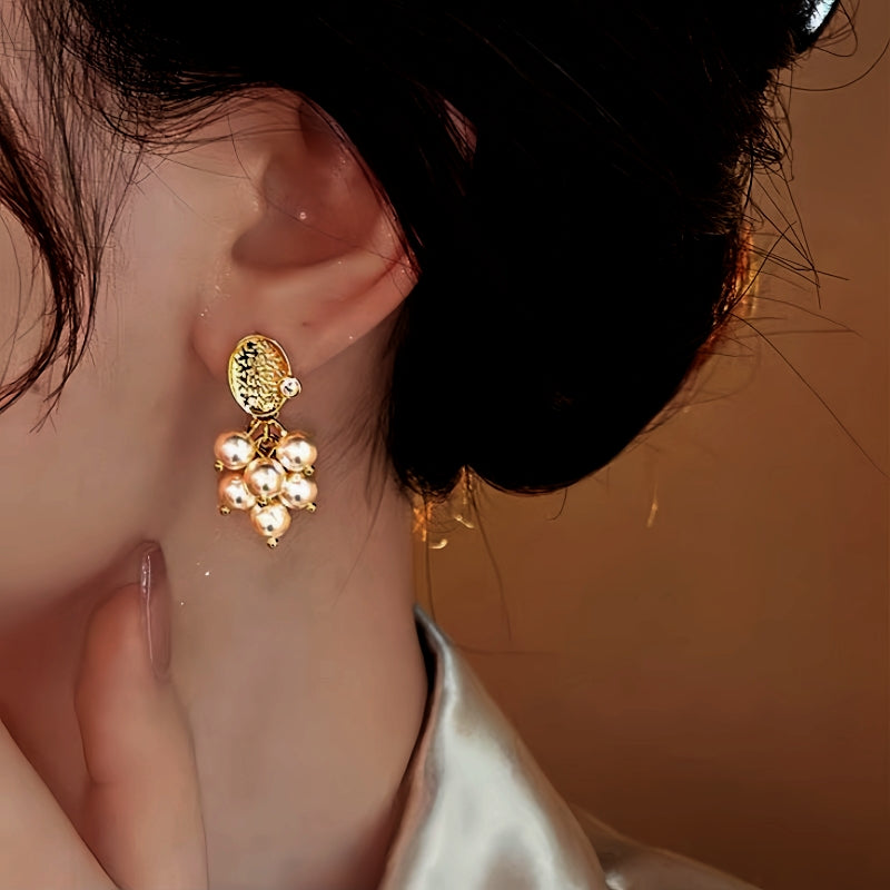 14K Gold-Plated Grapes Pearl Tassel Earrings