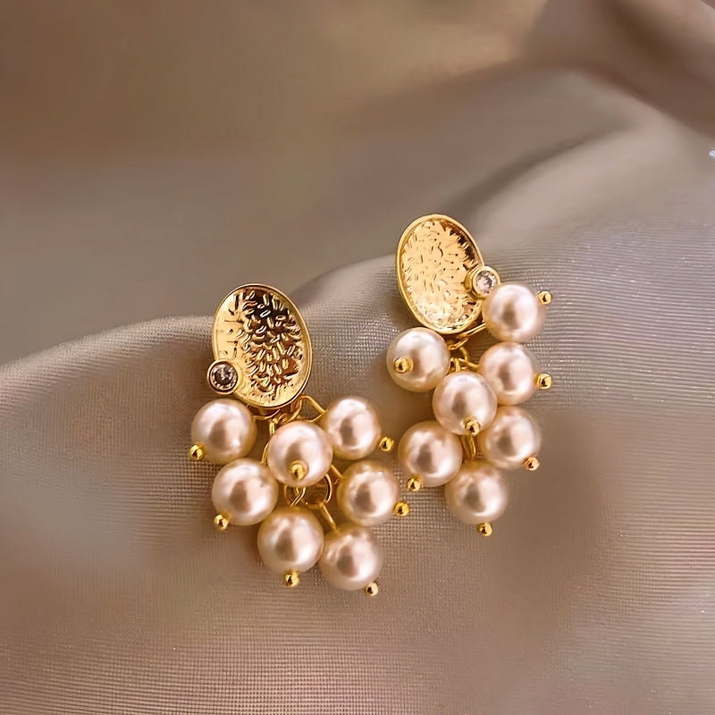 14K Gold-Plated Grapes Pearl Tassel Earrings