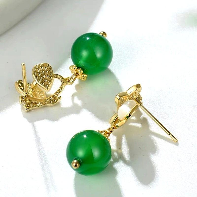 14K Gold-Plated Green Agate diamond Butterfly Earrings